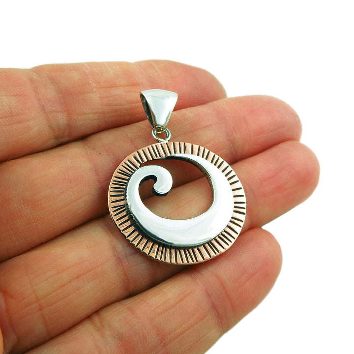 Stylish 925 Silver and Copper Circle Drop Pendant Necklace