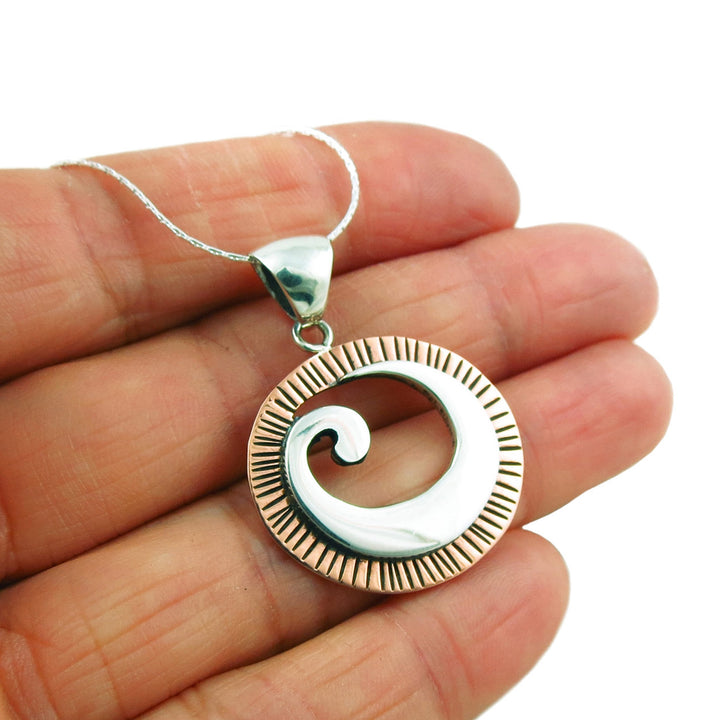 Stylish 925 Silver and Copper Circle Drop Pendant Necklace