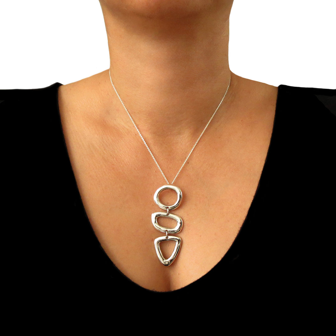 Long Geometric 925 Sterling Silver Pendant Necklace