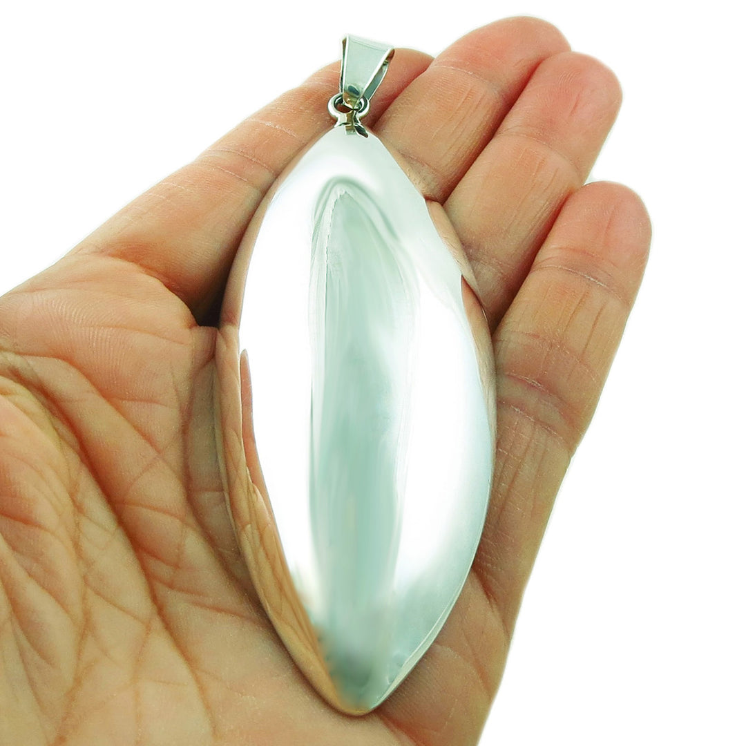 Long Hallmarked 925 Sterling Silver Oval Drop Pendant Necklace