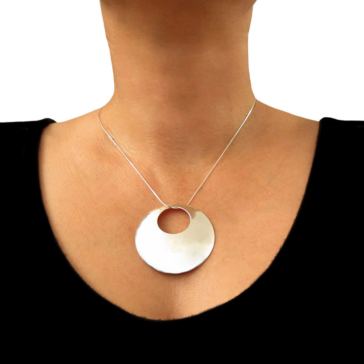 Large Hallmarked 925 Sterling Silver Solid Circle Disc Pendant