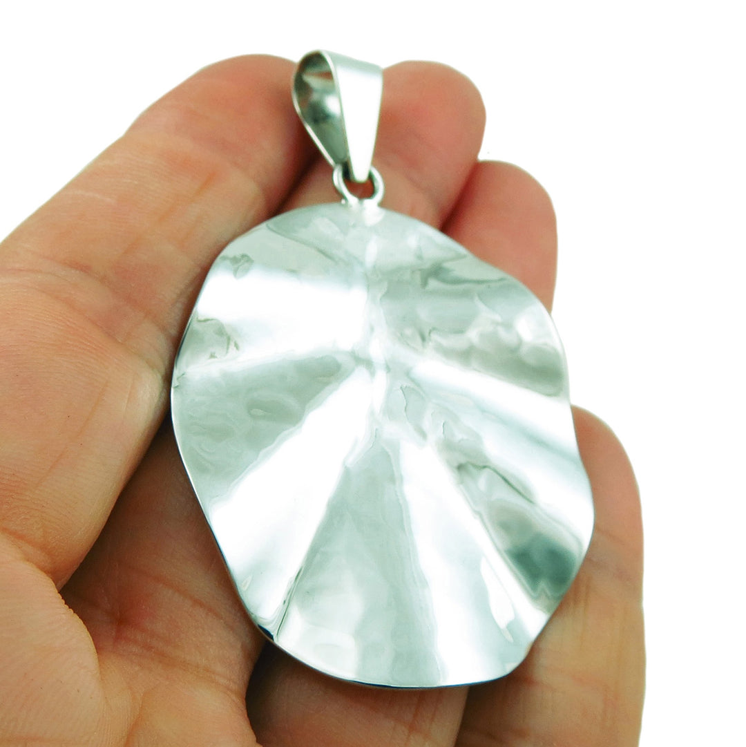 Hallmarked Solid 925 Sterling Silver Hammered Oval Drop Pendant