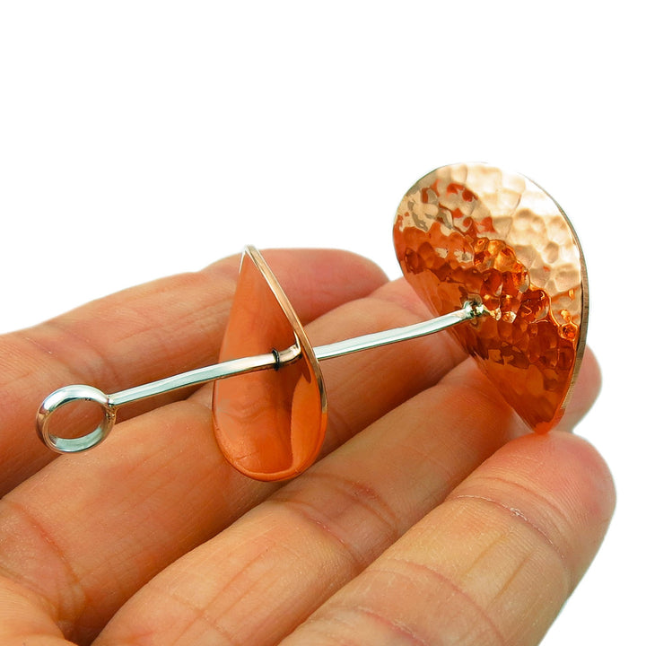 Long 925 Silver and Copper Circle Drop Pendant