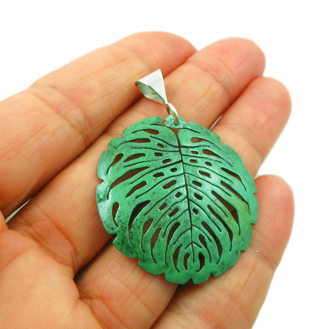 Green Copper and 925 Silver Large Leaf Pendant