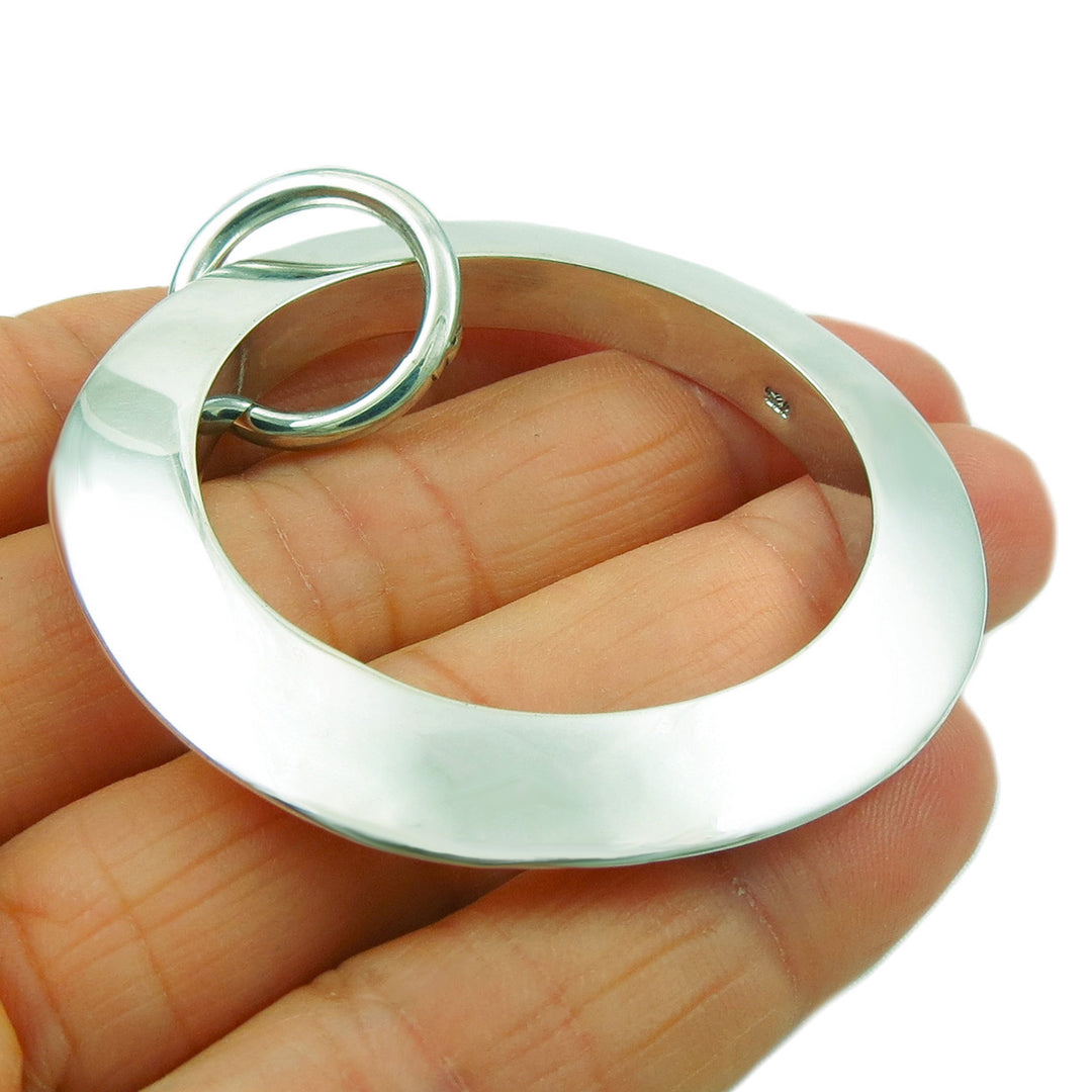 Infinity Circle Sterling Silver Three Dimensional Pendant Necklace