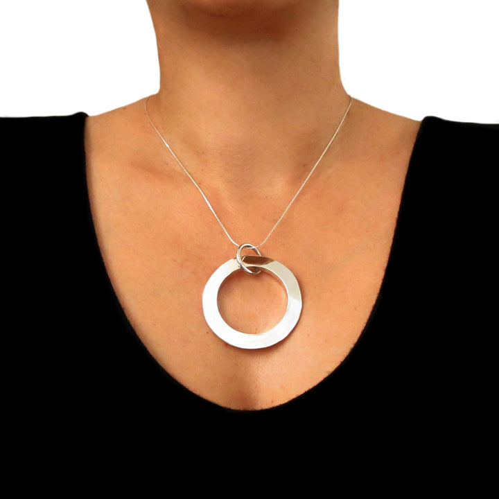 Infinity Circle Sterling Silver Three Dimensional Pendant Necklace