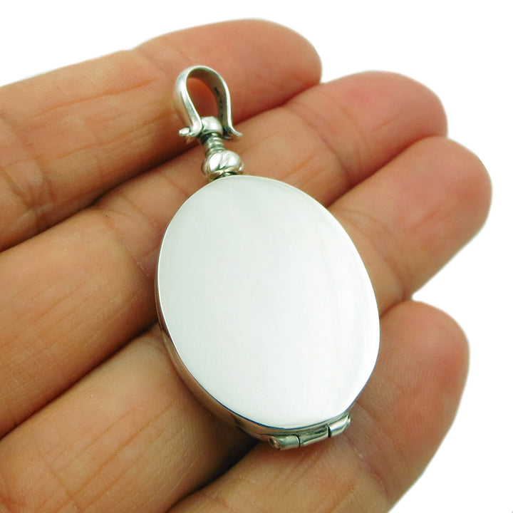 Polished Sterling 925 Silver Oval Locket Pendant