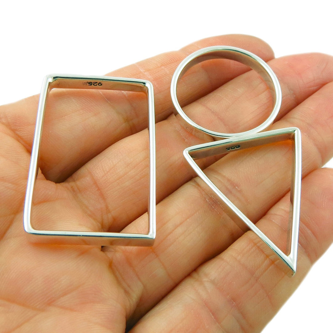 Triangle Rectangle Circle 925 Sterling Silver 3 in 1 Pendant