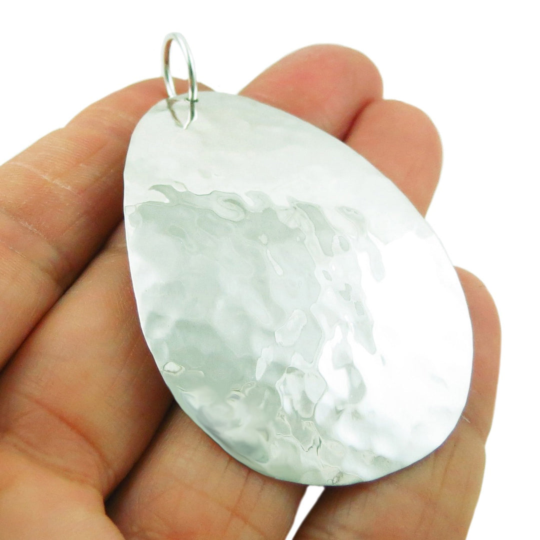 Large Solid Curved Hammered Sterling Silver Pendant
