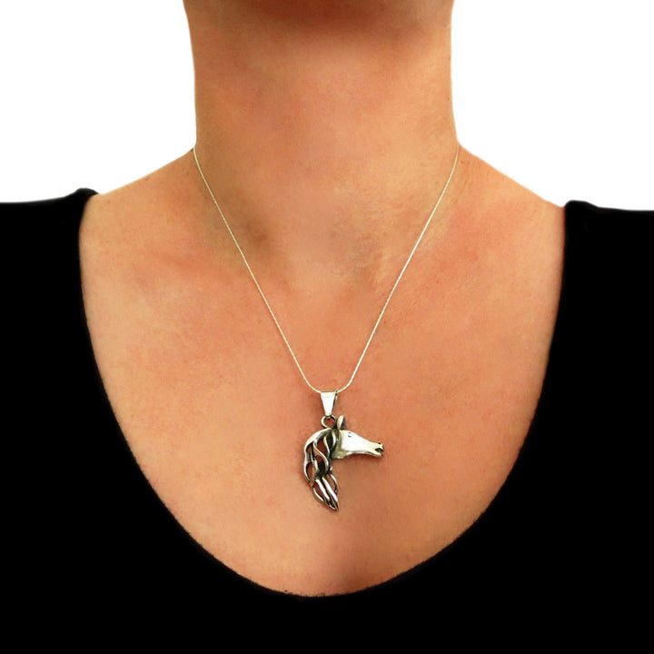 Equestrian Horse Head Sterling Silver Pendant Necklace