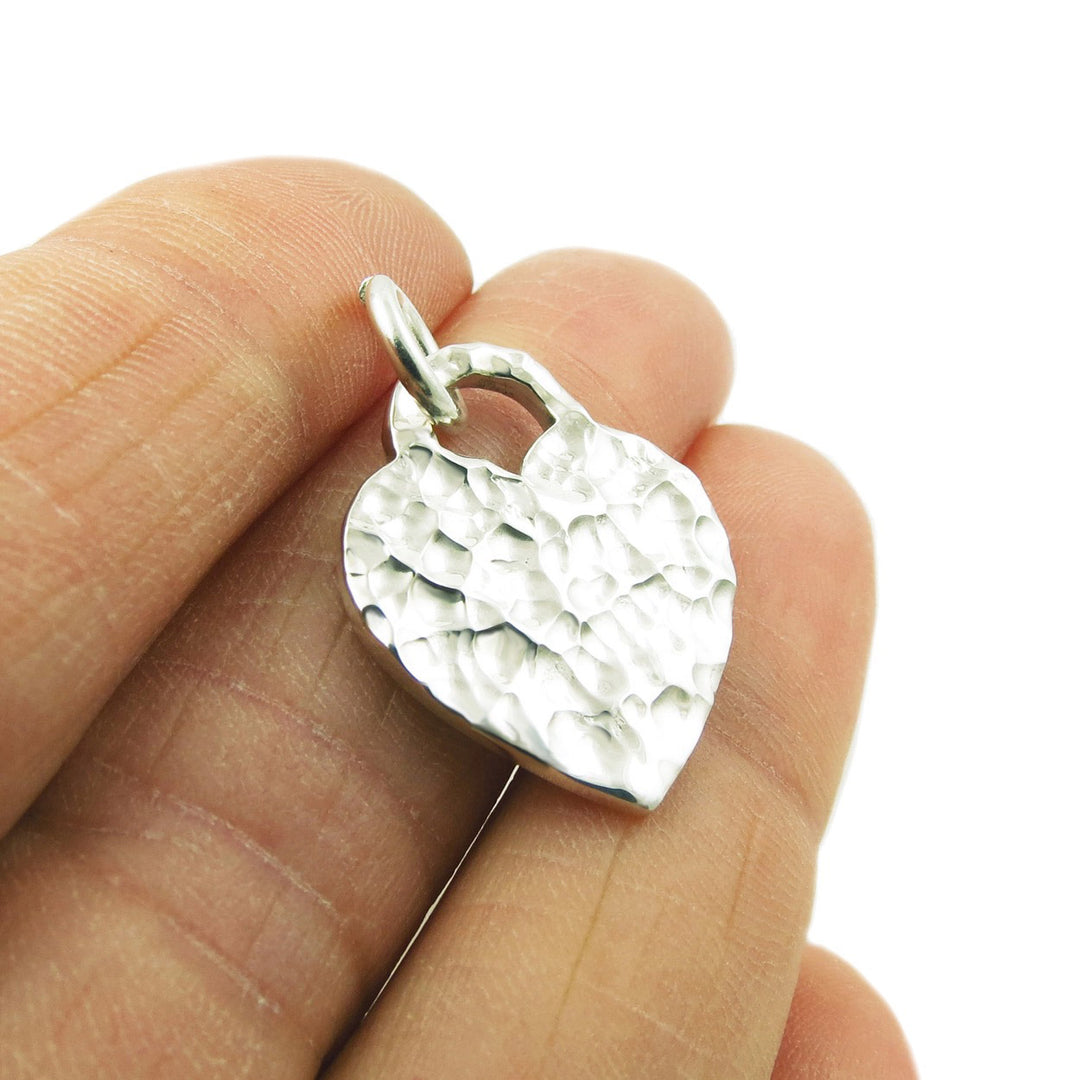 Hammered 925 Sterling Silver Love Heart Pendant Necklace