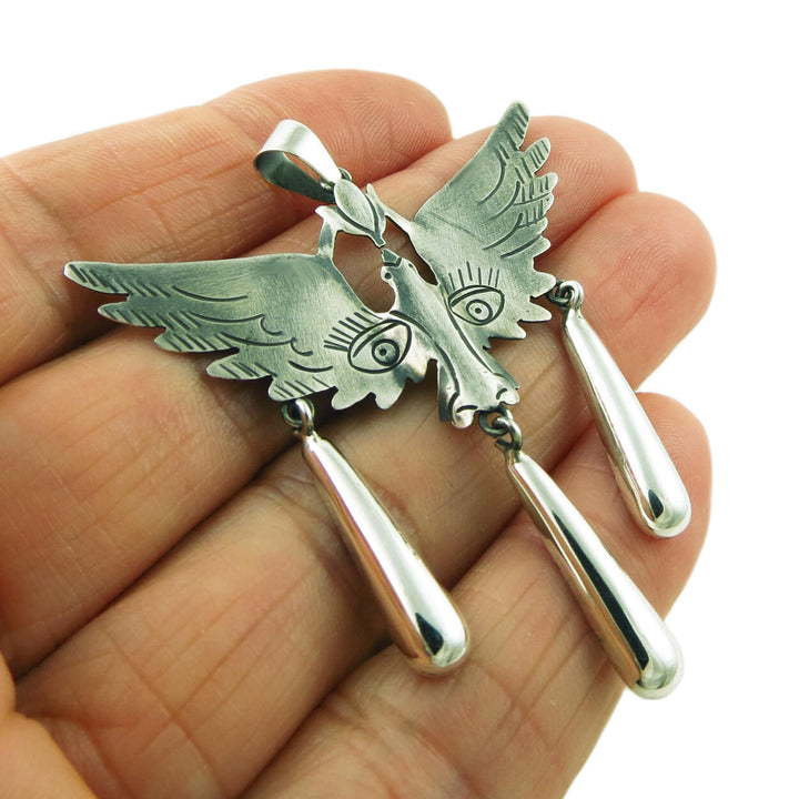 Surreal Maria Belen 925 Sterling Silver Winged Bird Face Pendant