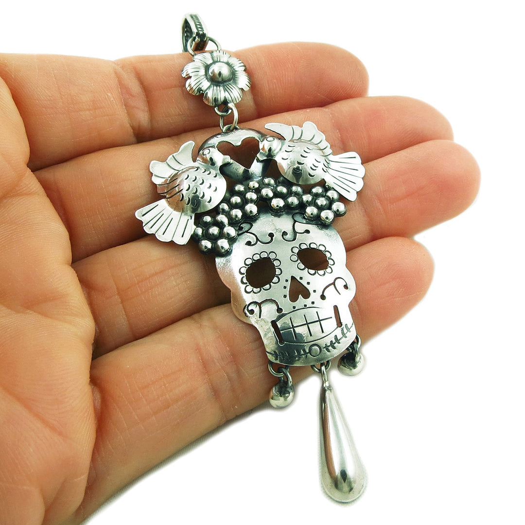 Mexican Day of the Dead 925 Sterling Silver Pendant Necklace