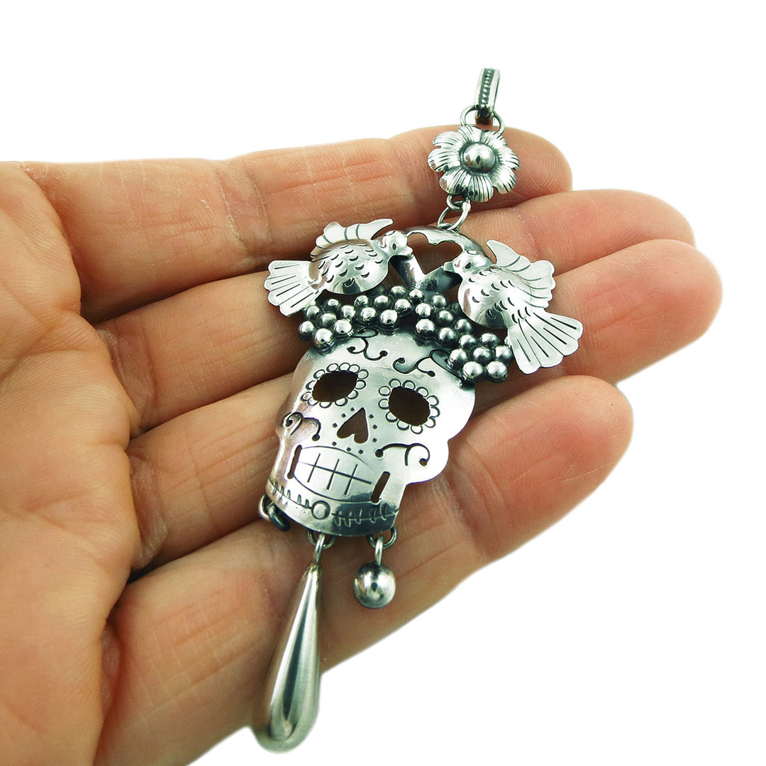 Mexican Day of the Dead 925 Sterling Silver Pendant Necklace