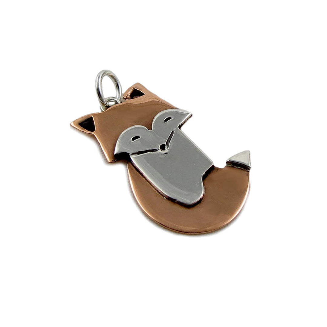 Copper and 925 Silver Fox Pendant Necklace