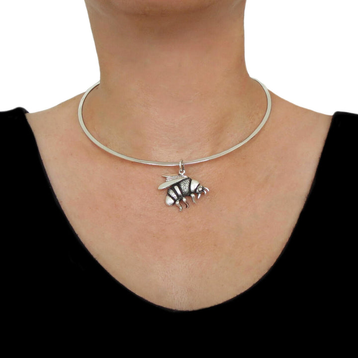Sterling Silver Bee Insect Pendant Necklace