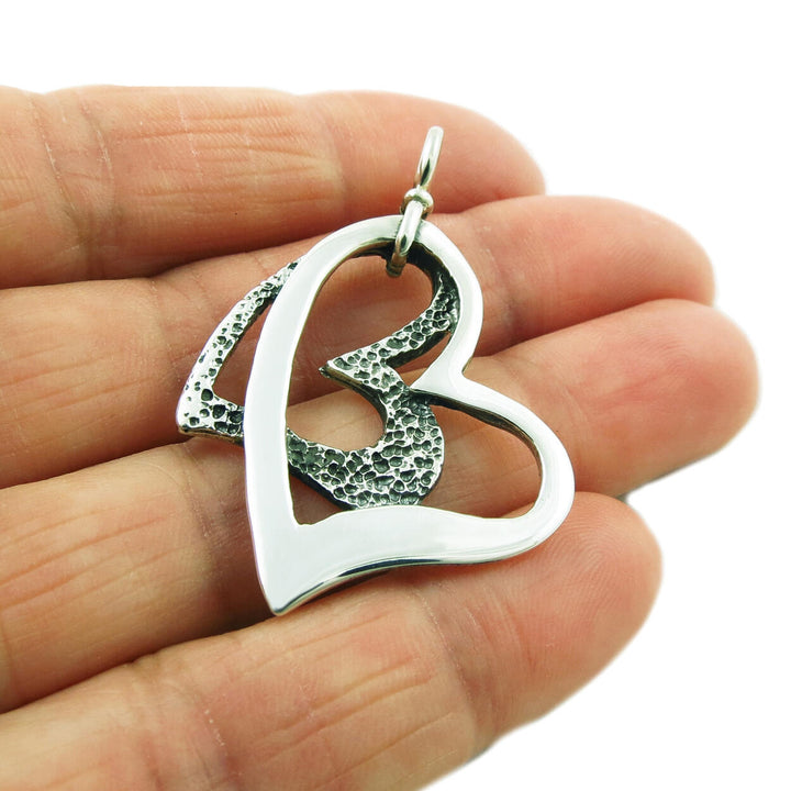 Modern Love Heart Sterling Silver Pendant Necklace