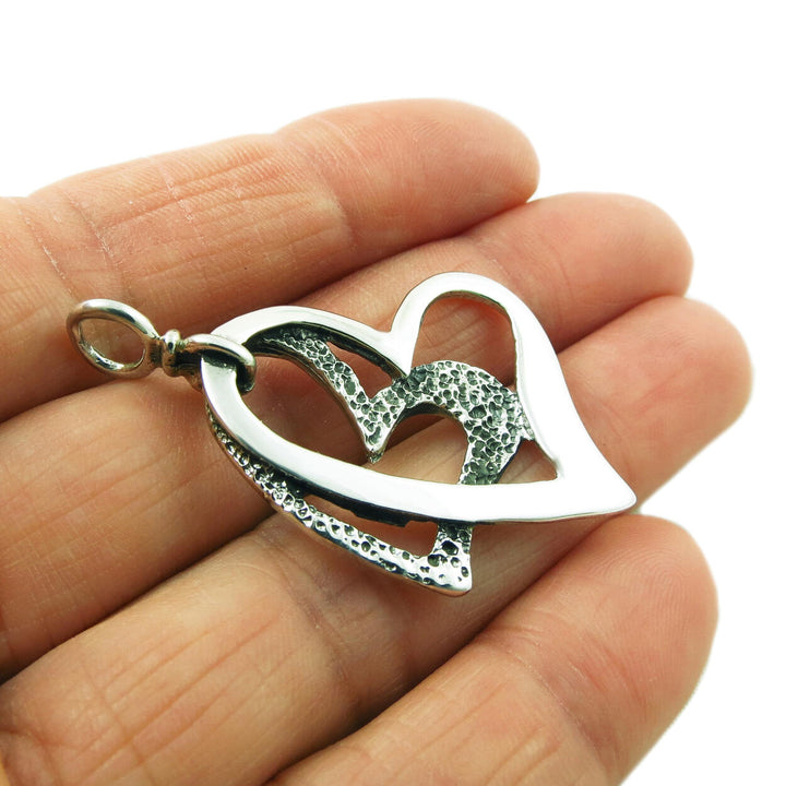 Modern Love Heart Sterling Silver Pendant Necklace