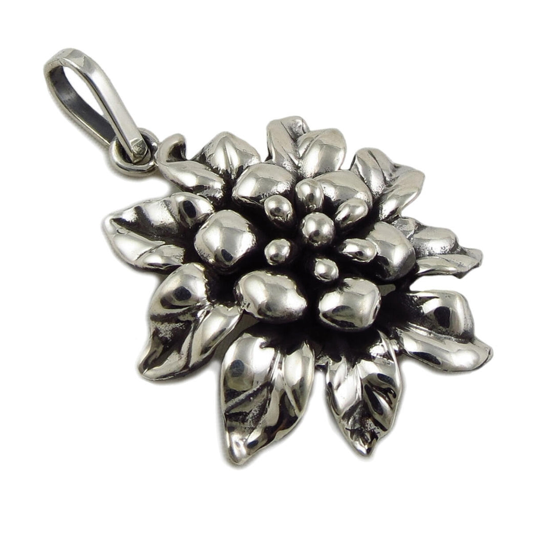 Large Chunky Edelweiss Flower Sterling Silver Pendant Necklace