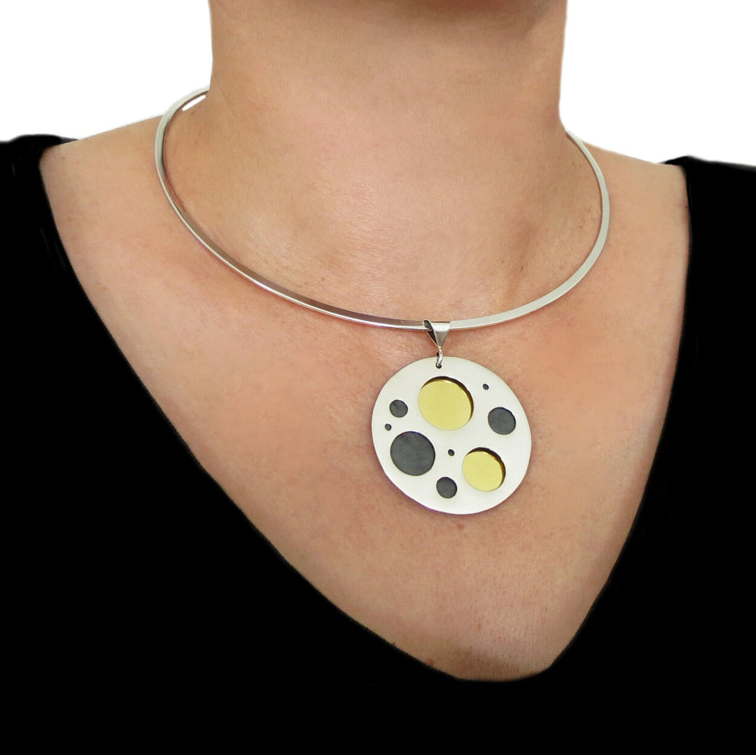 The Planets Sterling Silver Mixed Metals Circle Pendant Necklace