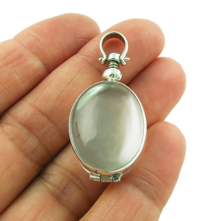 Large Memory Photo Locket Style Oval Sterling Silver Pendant