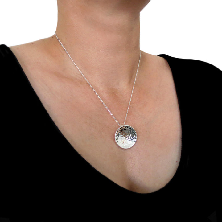 Hammered Circle 925 Sterling Silver Pendant Necklace