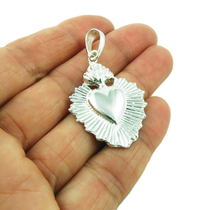 Flaming Heart Ex Voto Sterling Silver Pendant Jewellery