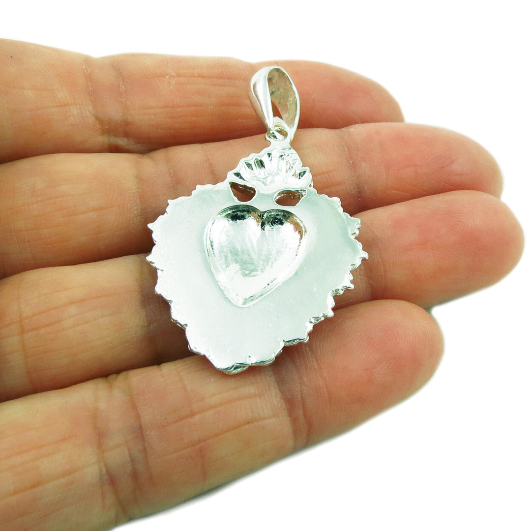 Flaming Heart Ex Voto Sterling Silver Pendant Jewellery
