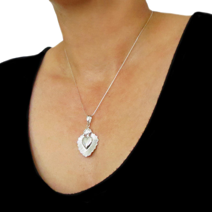 Flaming Heart Ex Voto Sterling Silver Pendant Jewellery