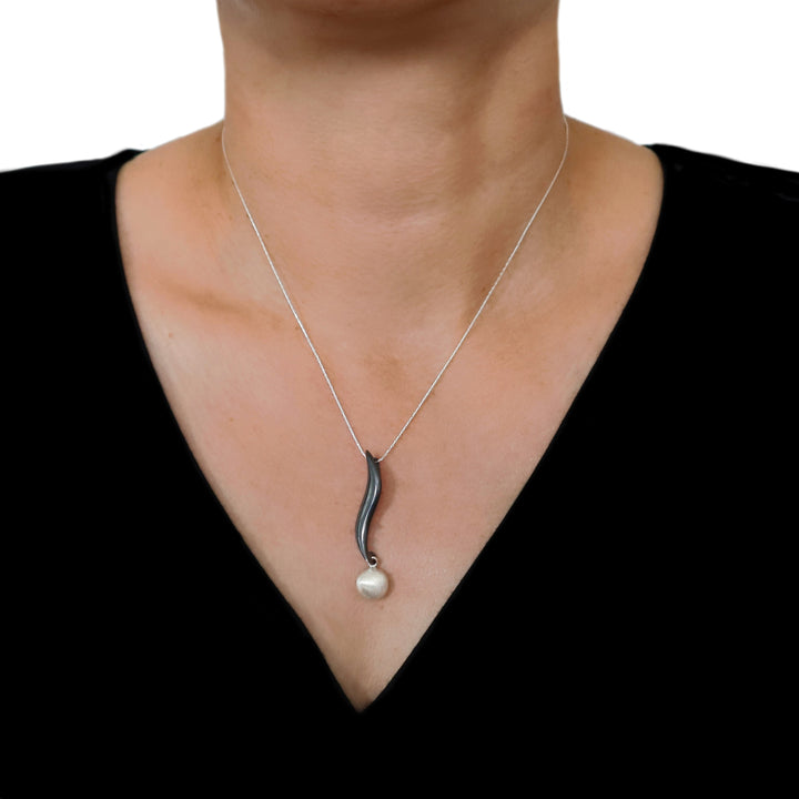 Alon Diller Designer Silver Drop Pendant Necklace
