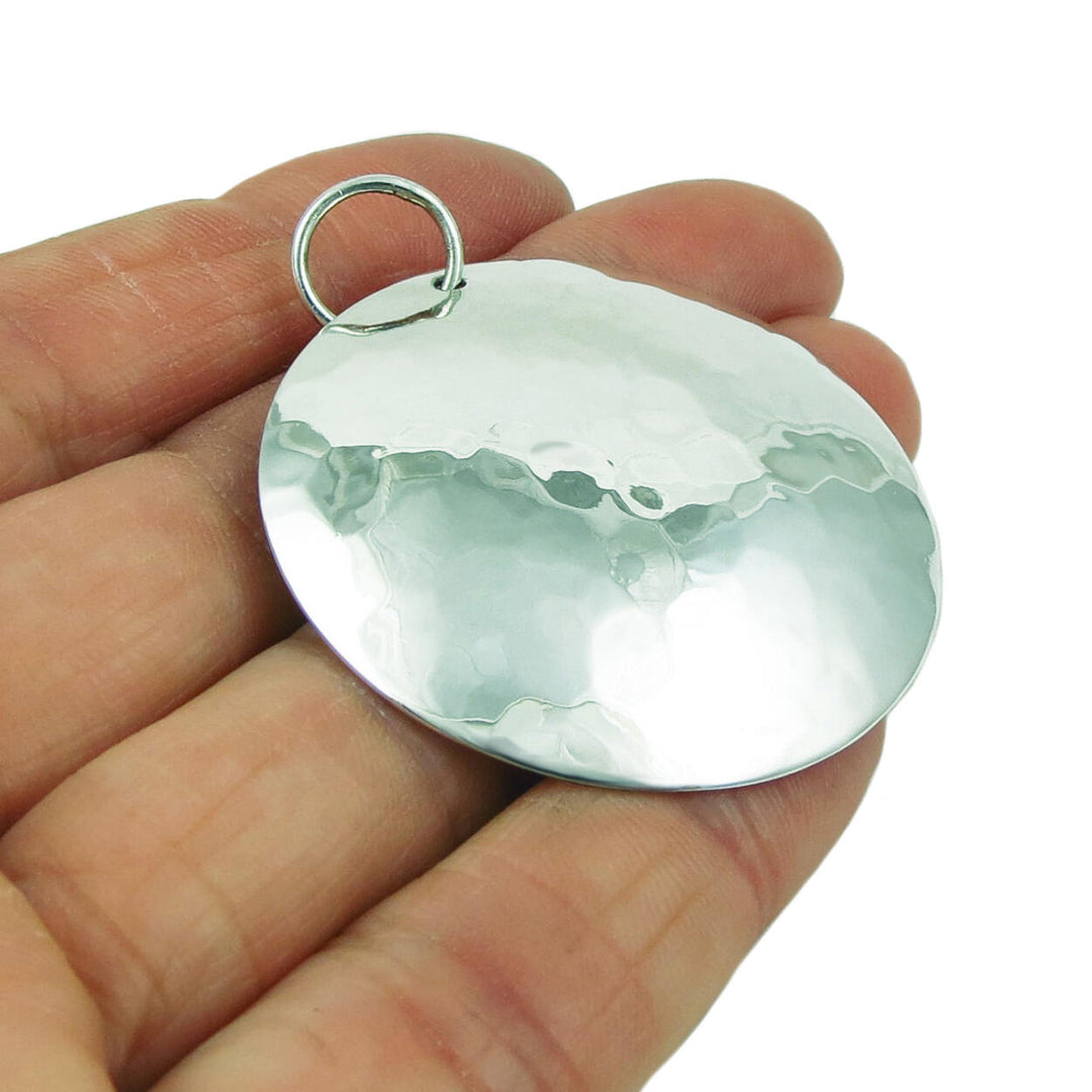 Large Hammered 925 Sterling Silver Circle Pendant