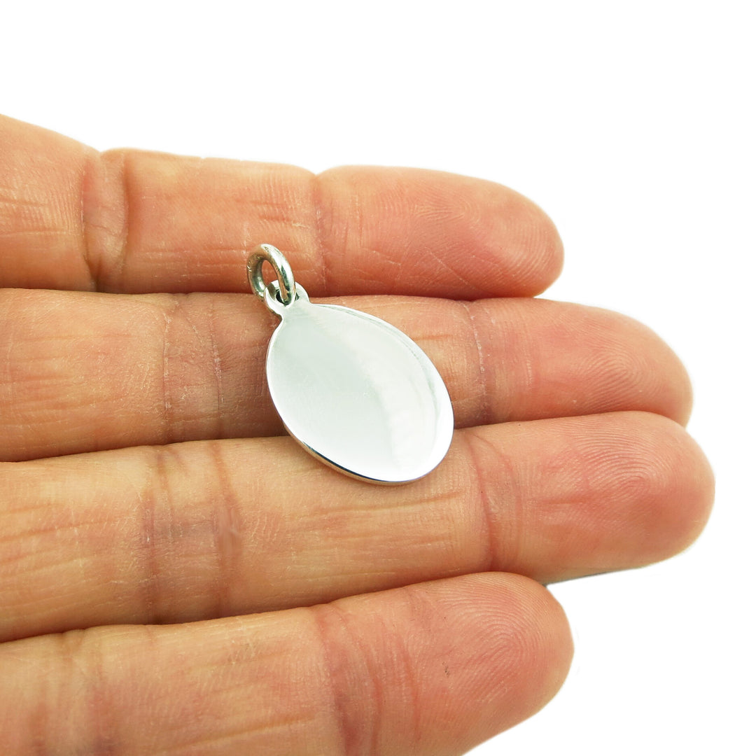 Solid Oval 925 Sterling Silver Drop Pendant Necklace