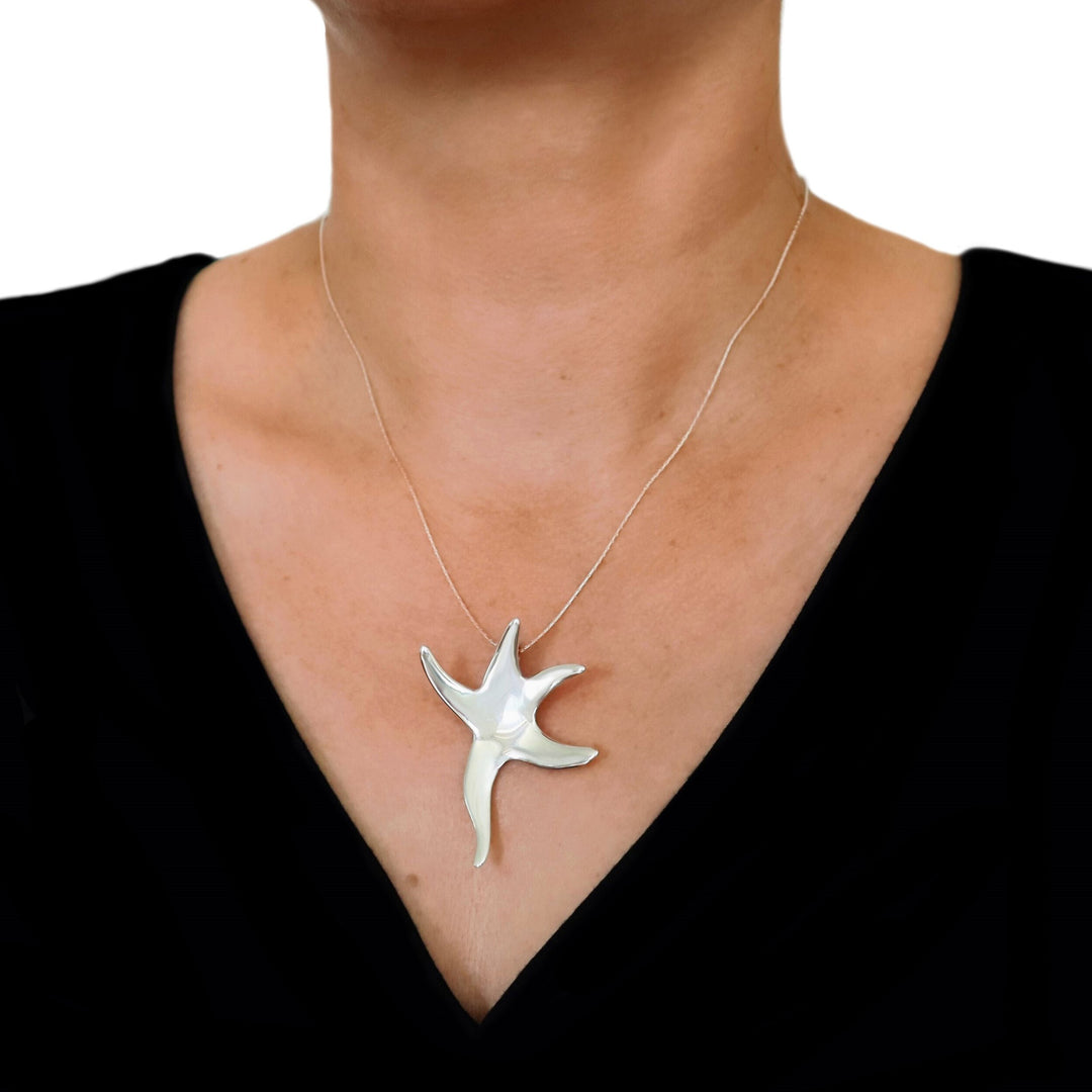 Large Nautical Solid Sterling Starfish Pendant Necklace