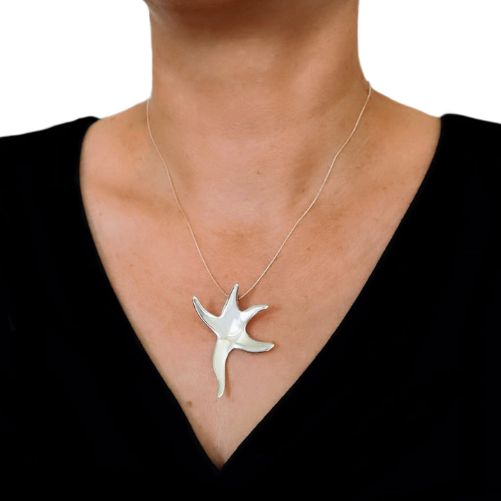 Large Nautical Solid Sterling Starfish Pendant Necklace