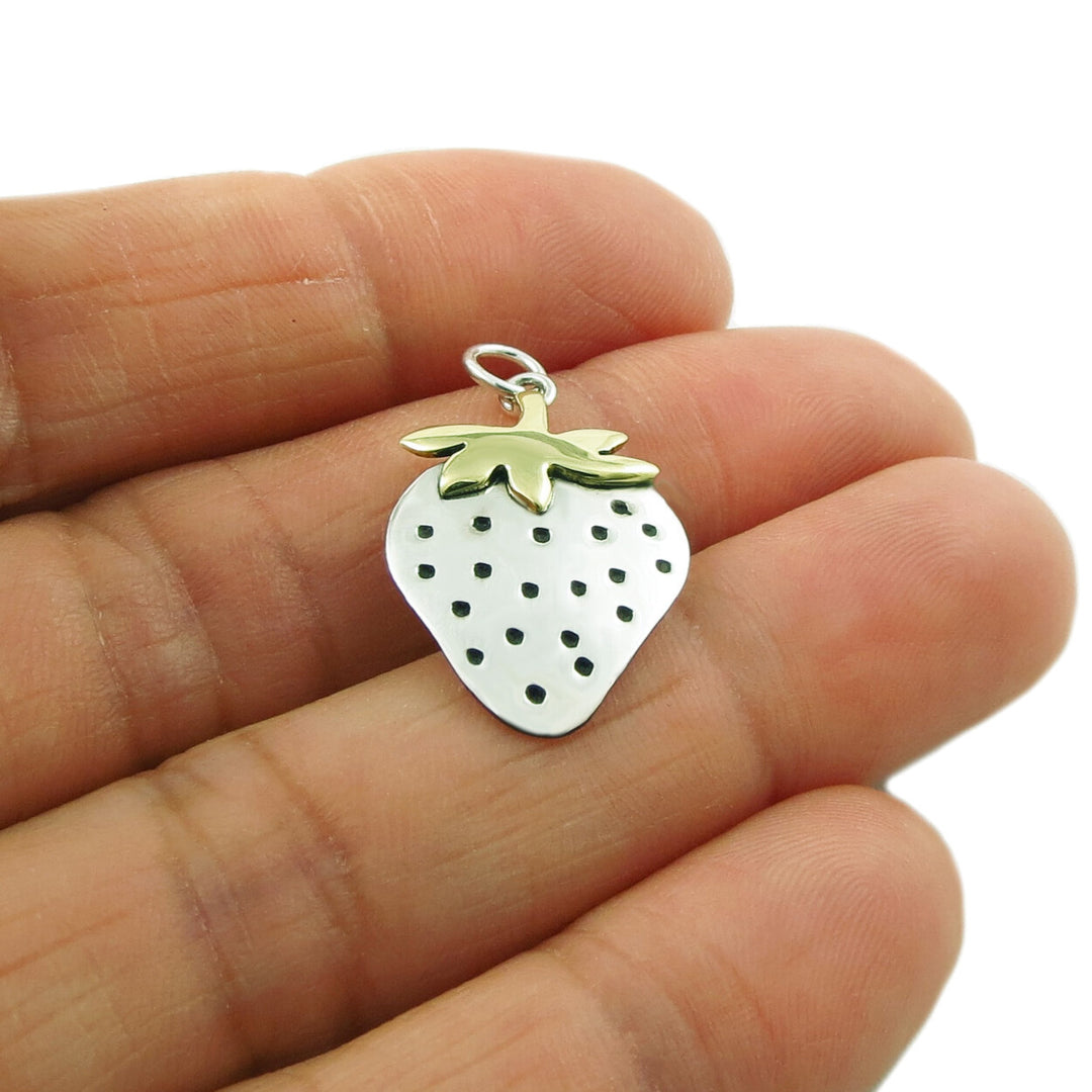 Strawberry Fruit 925 Silver Mixed Metal Handmade Pendant Necklace