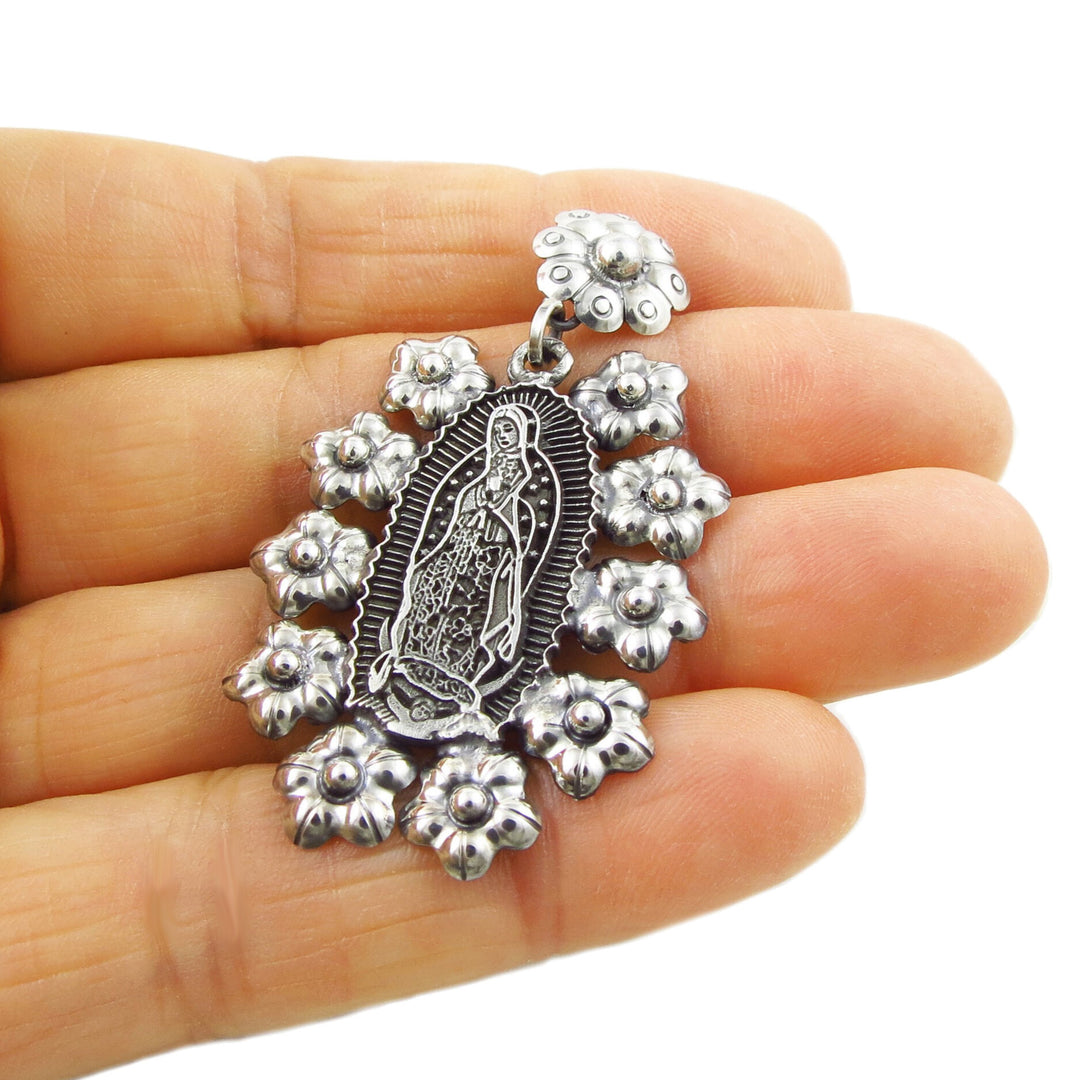 Mexican Virgin of Guadalupe 925 Sterling Silver Pendant
