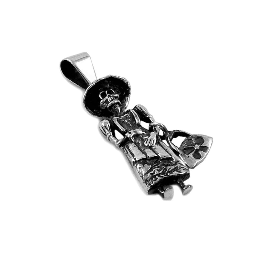 Day of the Dead Skeleton Sterling Silver Pendant Necklace