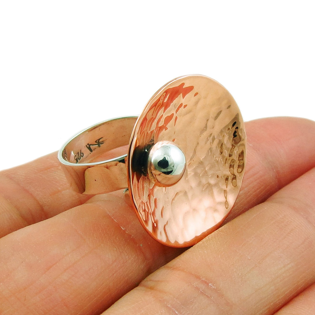 Sterling Silver and Copper Adjustable Size Cocktail Ring