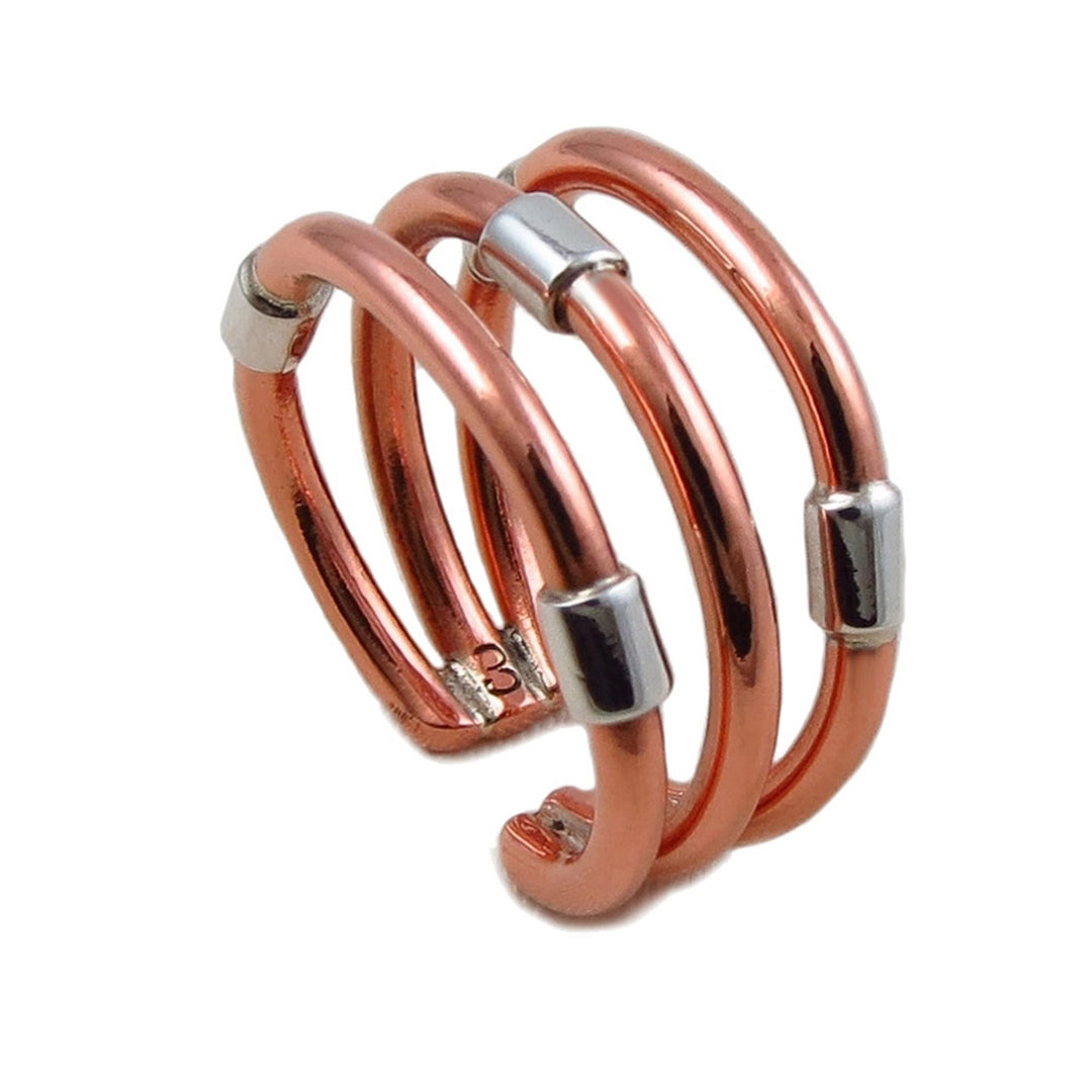 Copper and Silver Triple Band Ring