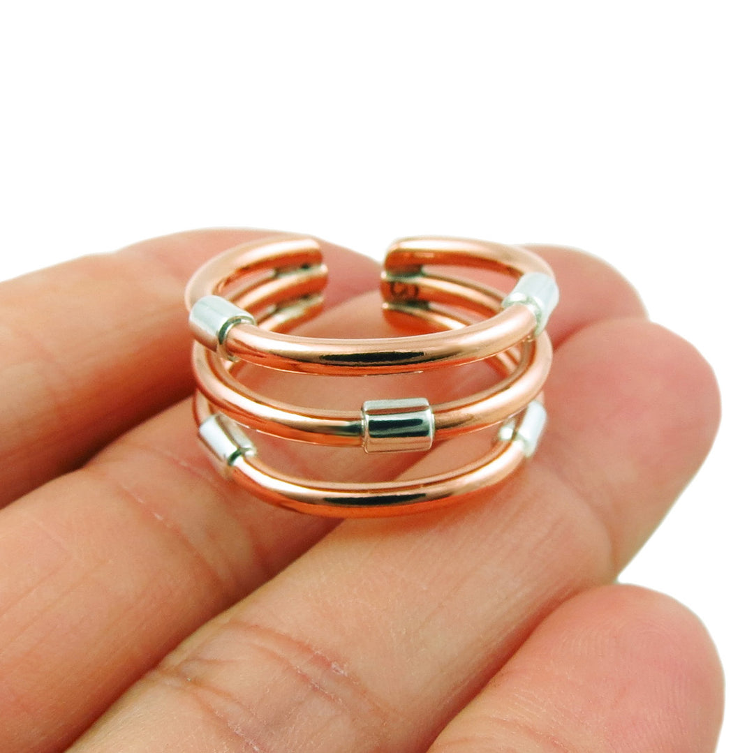 Copper and Silver Triple Band Ring
