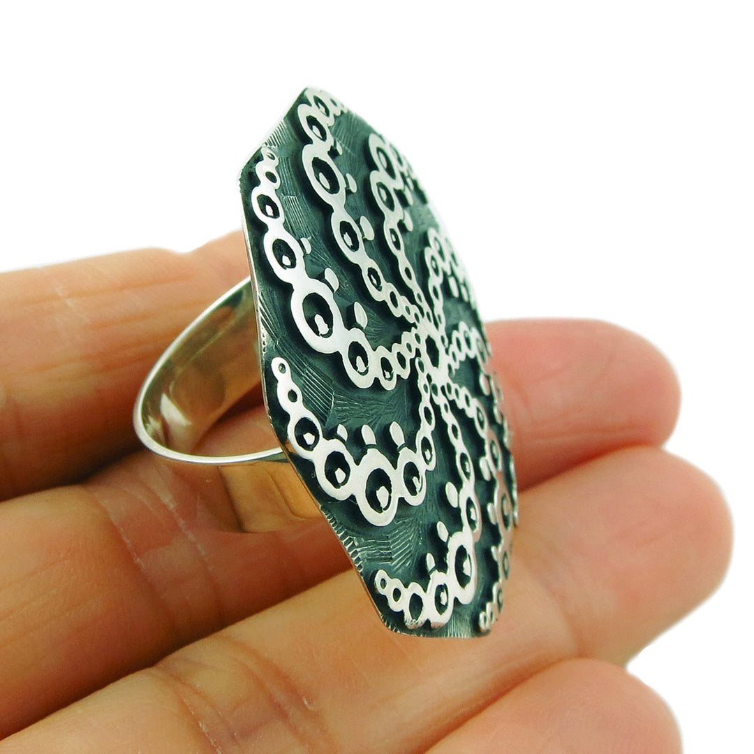 Large Maria Belen Design 925 Sterling Silver Cocktail Ring