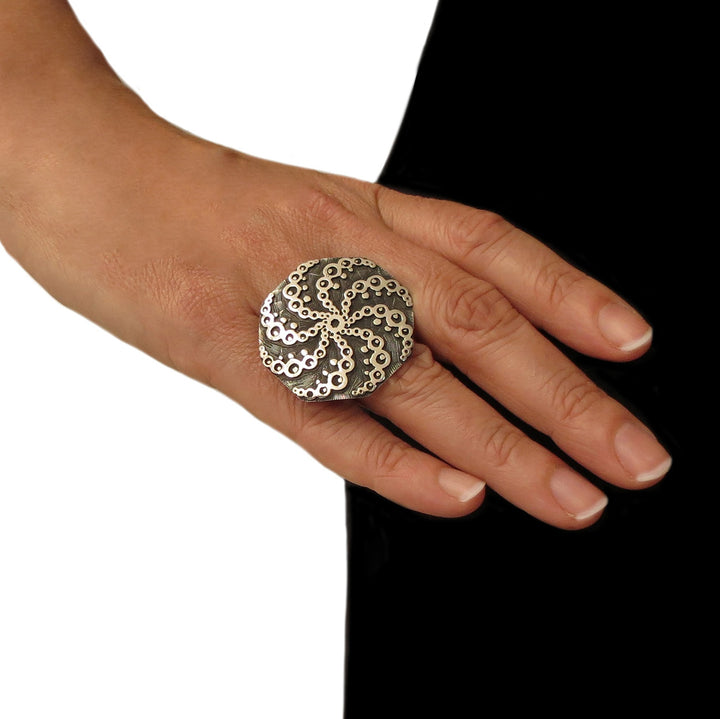 Large Maria Belen Design 925 Sterling Silver Cocktail Ring