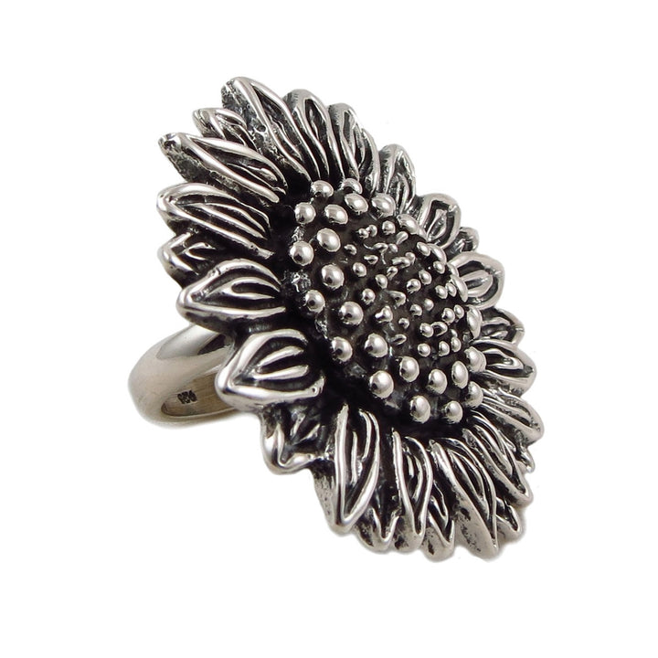 Large Sunflower Sterling Silver Cocktail Ring