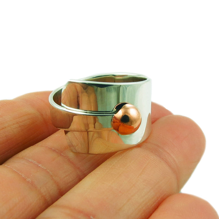 Copper and 925 Silver Wide Band and Bead Ring
