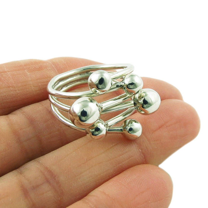 Ball Bead Cluster 925 Sterling Silver Wide Ring for Women