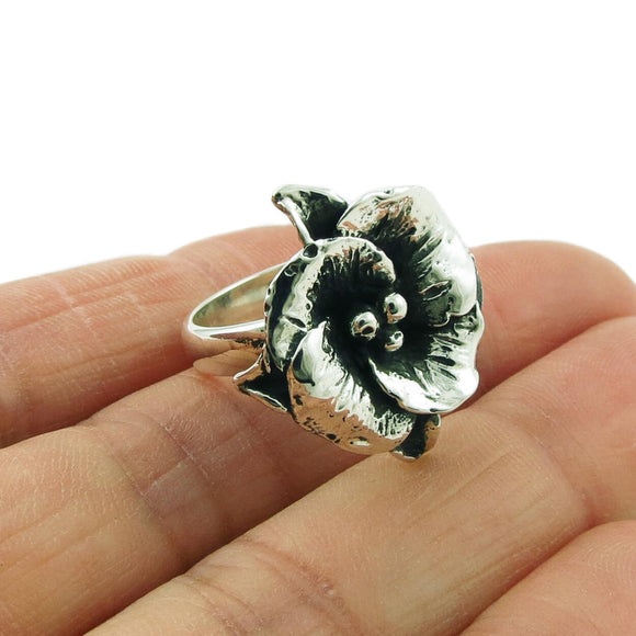 Sterling silver rose flower on sale ring