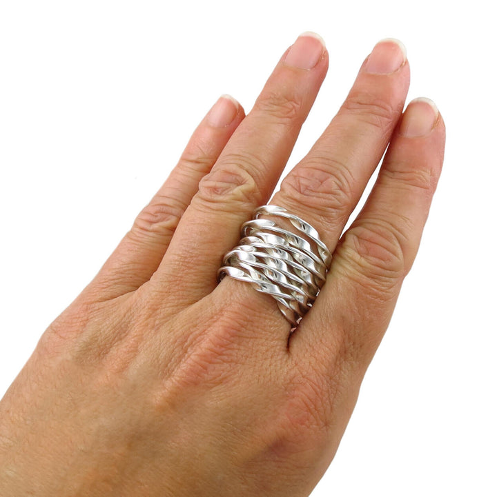 Wide Sterling 925 Silver Twisted Wrap Ring