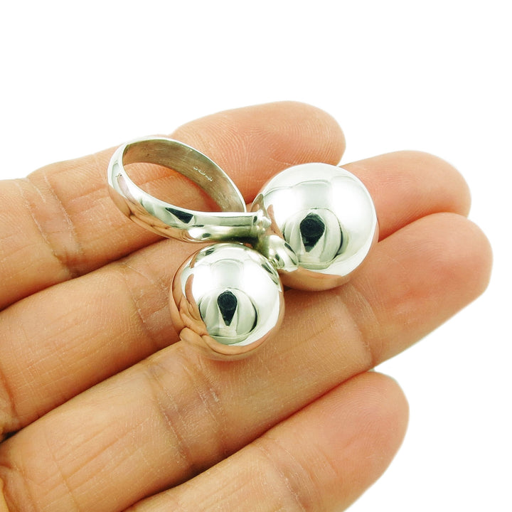 Large Double Ball Bead 925 Sterling Silver Ring
