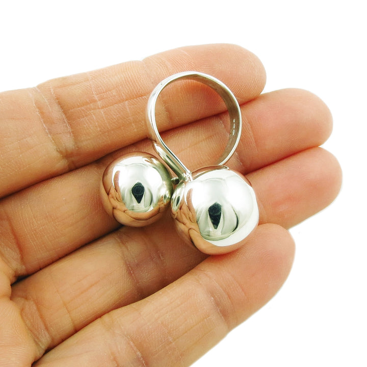 Large Double Ball Bead 925 Sterling Silver Ring
