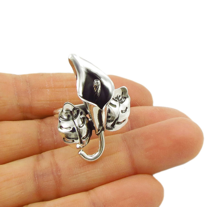 Calla Lily Flower 925 Sterling Silver Adjustable Ring